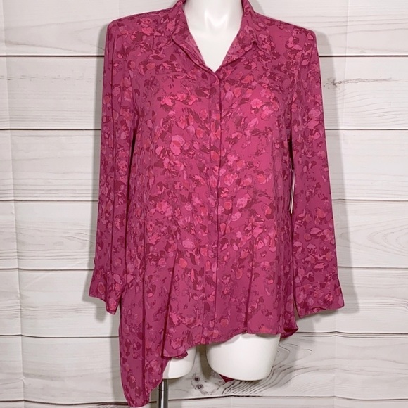 Halston Asymmetrical Hem Top Wine Marble NWT - Picture 1 of 8